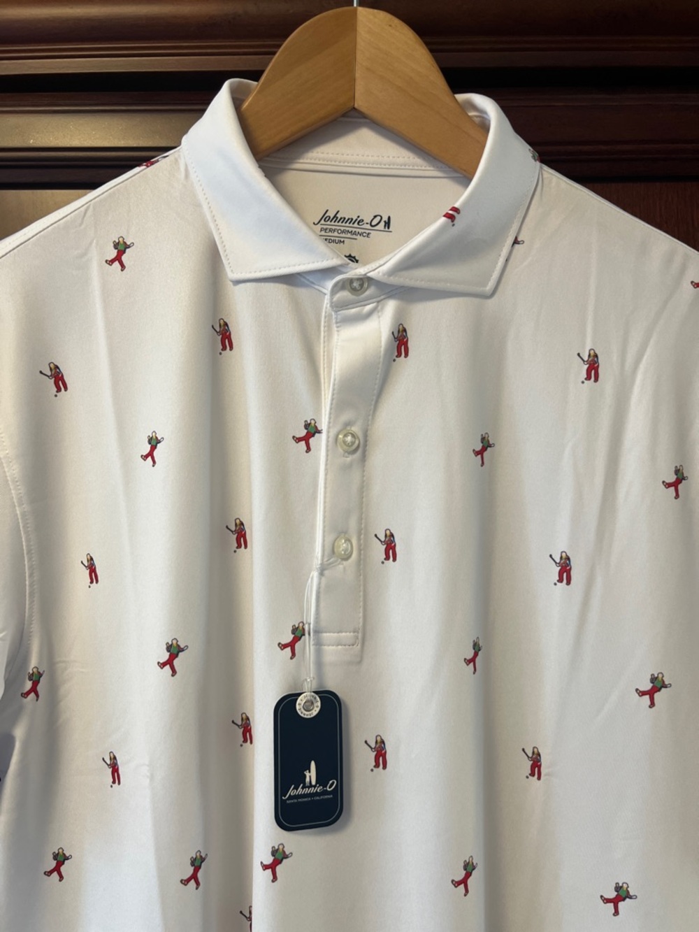 Brand New Johnnie-O Santa Monica White Performance Golf themed Sports Polo!